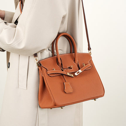 Women's Pebbled Platinum Bag Genuine First Layer Cowhide Handbag Large Capacity Bag 