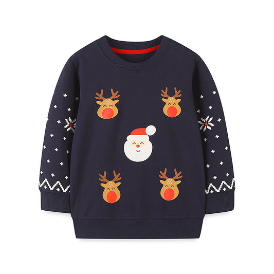 Wholeslae Autumn Children's Hoodies Elk Print Christmas Pullover Top