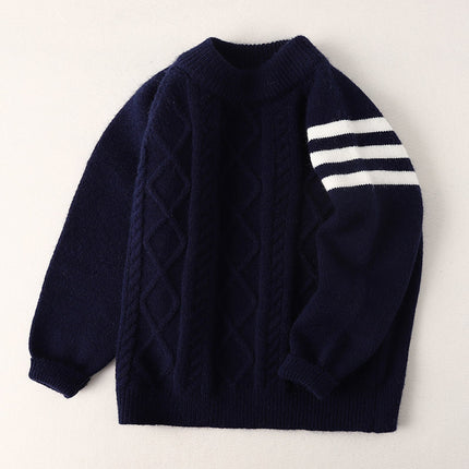 Wholesale Boys Autumn Winter Three Stripes Solid Color Pullover Sweater