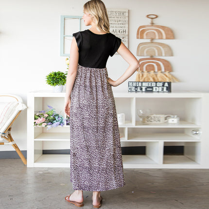 Wholesale Women's Feifei Sleeve Maxi Dress Summer Leopard Print Waist Slimming Step Dress