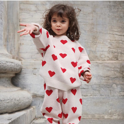 Wholesale Children's Fall Winter Cute Love Pullover Sweater Pants Two Piece Set