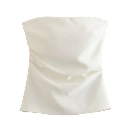 Wholesale Women's Summer Bandeau Solid Color Pleated Slim Vest Top