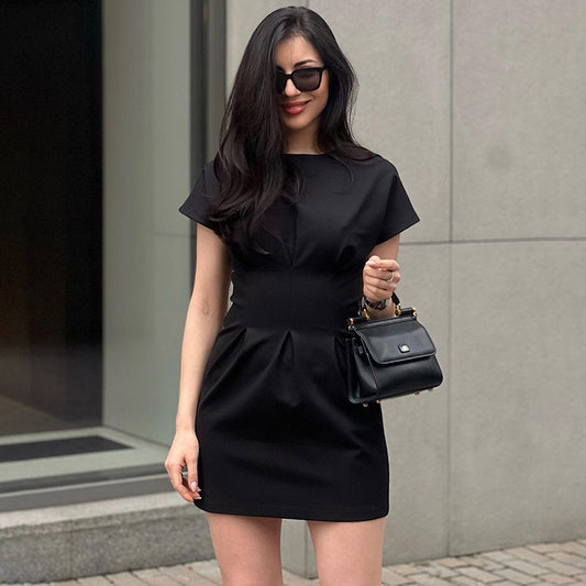 Wholesale Ladies Summer Simple Slim Black A-Line Mini Dress