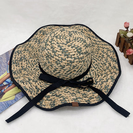 Foldable Natural Raffia Summer Beach Sunshade and UV Protection Sun Hat 