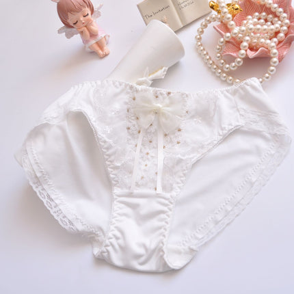 Wholesale Students Cute Embroidered Yummy Ruffle Mid-waist Briefs 