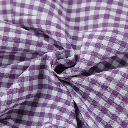 Wholesale Women's Summer Puff Sleeve Ruffle Hem Purple Check Square Neck Dress