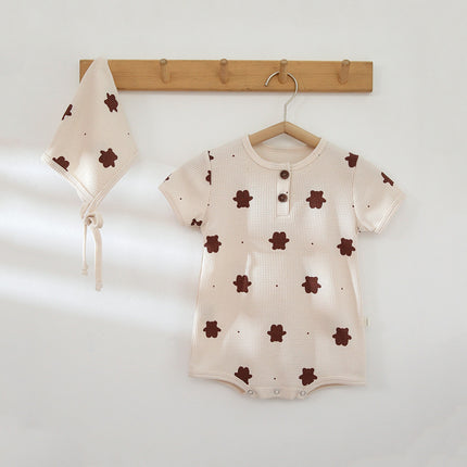 Newborn Baby Onesie Infant Summer Waffle Print Romper Bodysuit