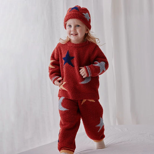Wholesale Children's Fall Winter Cute Warm Half Velvet Cartoon Homewear Two Piece Set