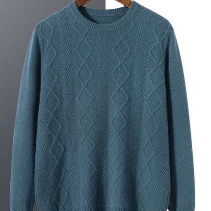 Wholesale Men's Solid Color Round Neck Jacquard Thick Cashmere Sweater