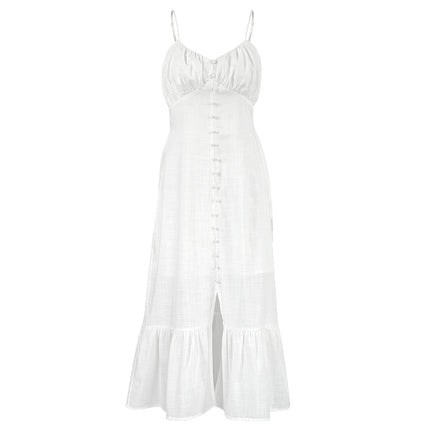 Wholesale Ladies Summer White Dress Sling Dress Pure Cotton Midi Dress Bottom