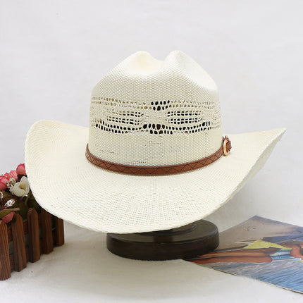 Waterproof Western Rider Cowboy Hat Spring and Summer Beach Sunshade Straw Sun Hat 