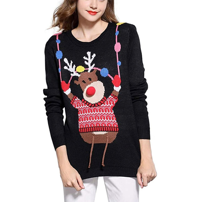 Wholesale Women's Winter Reindeer Round Neck Pullover Christmas Sweater