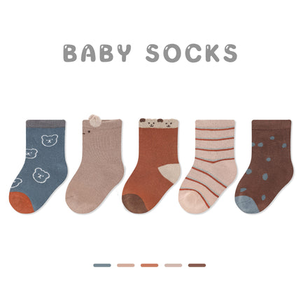 Wholesale 5 Pairs Fall Cartoon Kids Bear Boneless Baby Cotton Socks