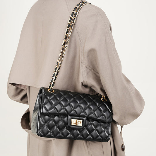 Women's Top Layer Cowhide Bag Shoulder Crossbody Chain Fashion Rhombus Mini Bag 