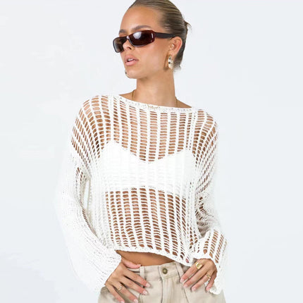 Wholesale Women's Summer Thin Long-sleeved Hollow Sun Protection Knitted Top