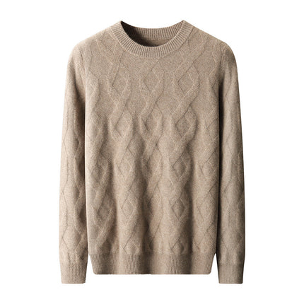 Wholesale Men's Round Neck Thickened Diamond Twist Pullover Woolen Sweater