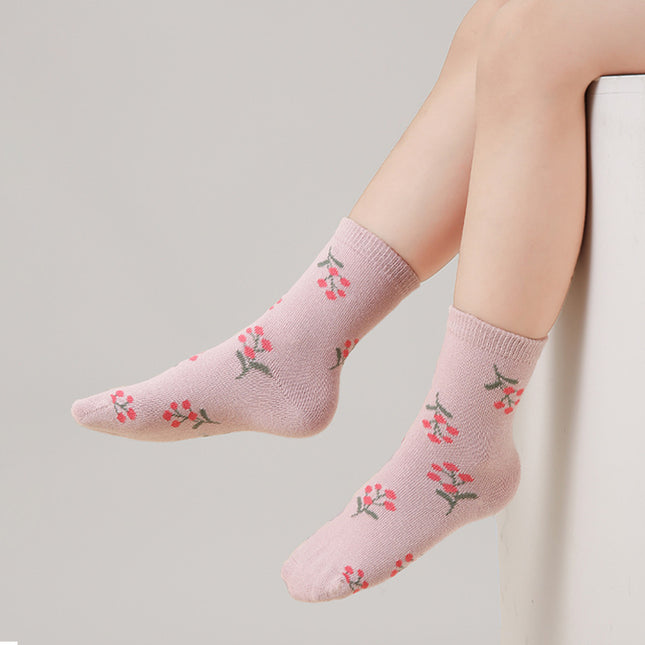 Wholesale 5 Pairs of Kids Fall Flower Plaid Cotton Cute Polka Dot Socks