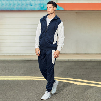 Men's Spring Autumn Plus Size Sports Contrast Color Cardigan Jacket Joggers Two Piece Set