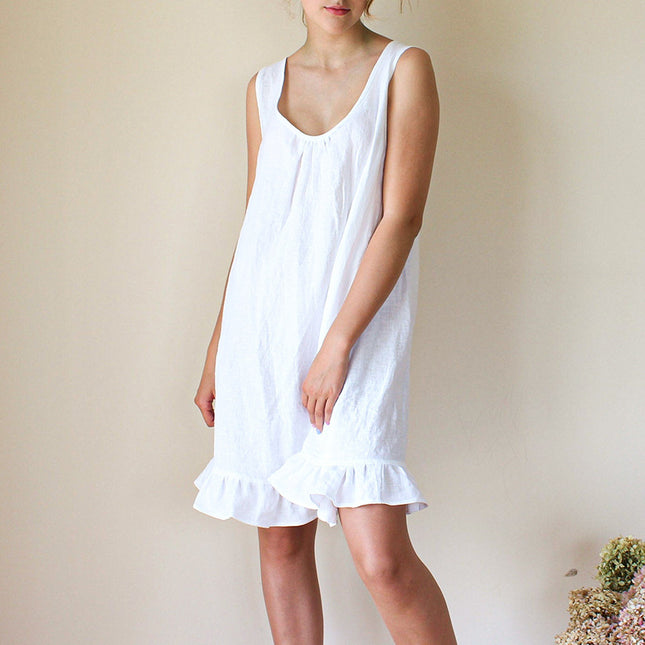 Wholesale Women's Summer French Backless White Strap Ruffle Mini Dress