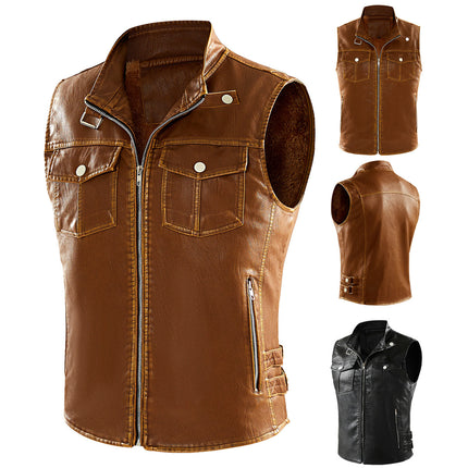 Wholesale Men's Large Size Washed Retro Velvet Punk PU Leather Vest