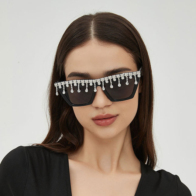 Women's Retro Party Stage Trendy Party Large Frame Rhinestone Fashion Sunglasses