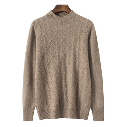 Wholesale Men's Winter Half Turtleneck Casual Jacquard Cashmere Sweater