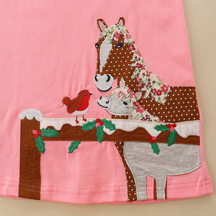 Wholesale Girls Autumn Baby Cute Pony Embroidered A-Line Dress