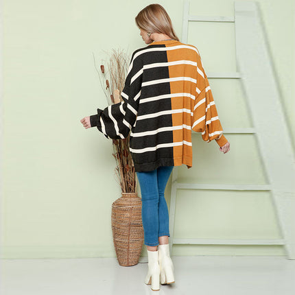 Wholesale Women's Fall Winter Loose Contrast Color Round Neck Striped Hoodies