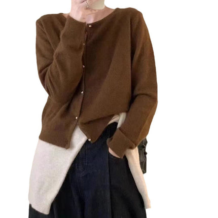 Wholesale Women's Round Neck Solid Color Loose 100%wool Sweater Jacket