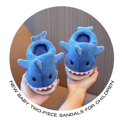 Wholesale Kids Fall Winter Cute Shark Warm Faux Fur Thick-soled Slippers 