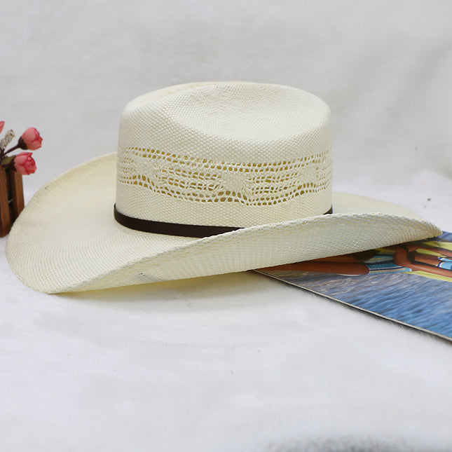 Stiff Woven Hand-knitted Hat Knight Cowboy Hat Jazz Hat Rolled Brim Straw Hat 