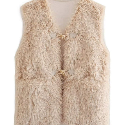 Wholesale Women's Solid Color Faux Fur Vests Jackets