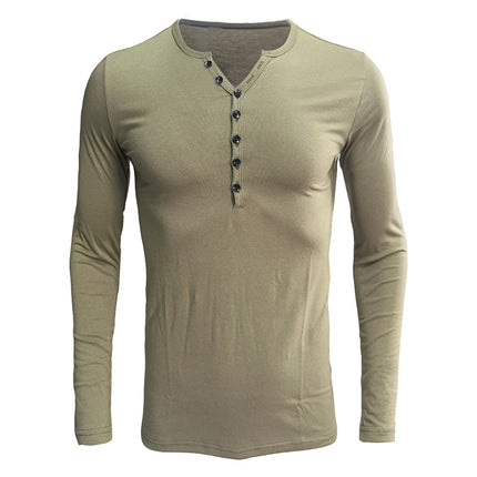 Wholesale Men's Autumn and Winter T-shirt Long Sleeve Henley Shirt
