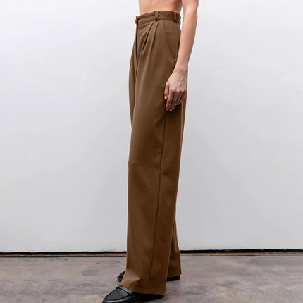 Wholesale Women's Autumn Winter Brown High Waist Casual Loose Straight Pants