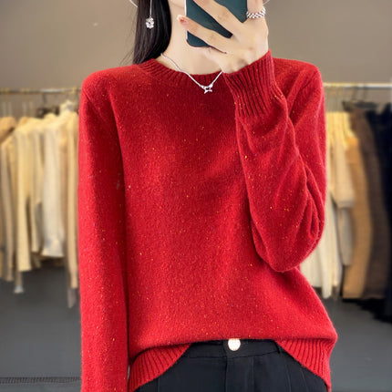 Wholesale Women's Fall Winter Round Neck Knitted 100%Wool Soft Sweater