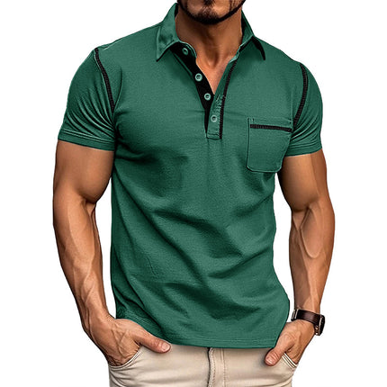Men's Summer Short Sleeve POLO Shirt Color Block Lapel T-Shirt Top