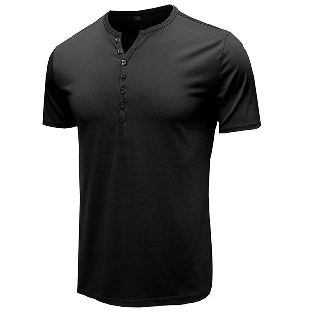 Wholesale Men's Summer Short Sleeve Henley T-shirt Solid Color Top