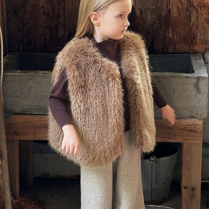 Wholesale Girls Winter Premium Faux Fur Padded Vest Jacket