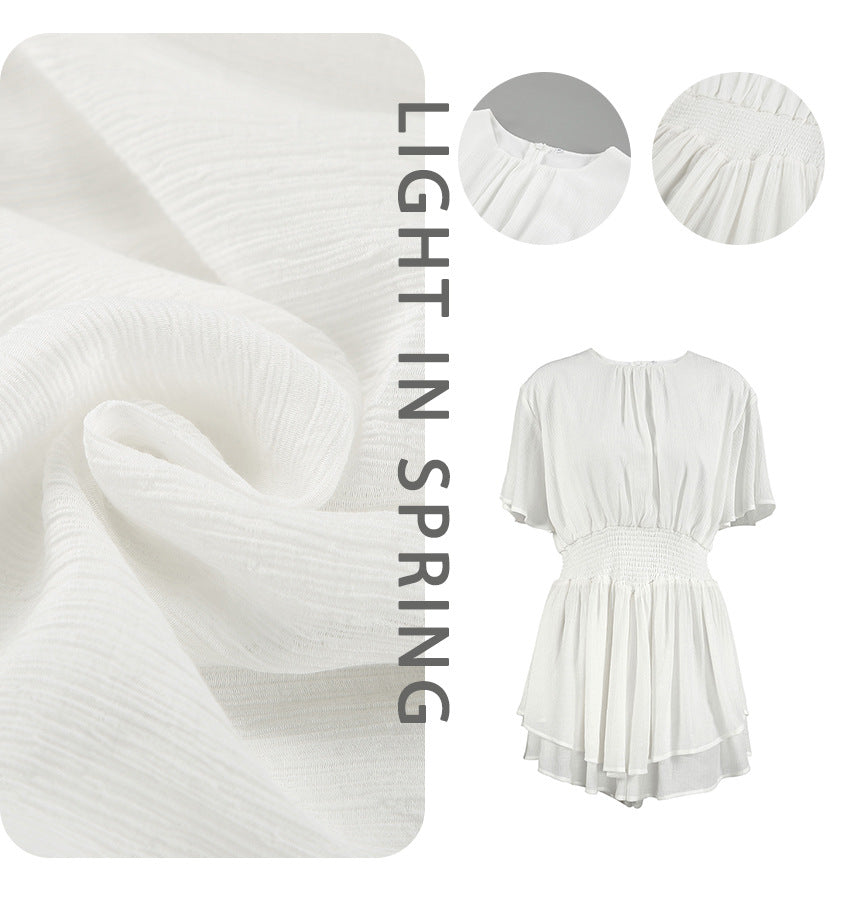 Wholesale Women's Summer French Ruffled Waist White Dress