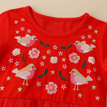 Wholesale Girls Autumn Cute Embroidered Pattern Mesh Princess Dress
