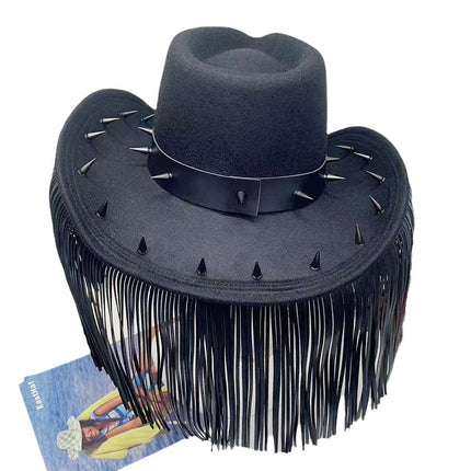 Men's and Women's Black Tassel Cowboy Hat Holiday Hat Kerpen Felt Hat 