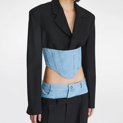 Wholesale Women's Spring Patchwork Denim Slim Back Zipper Blazer