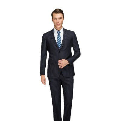 Wholesale Men's Business Blue Stripe Blazer Pants Two-piece Set