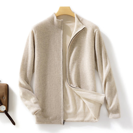 Men's Winter Reversible Casual 100% Wool Knitted Cardigan Zipper Sweater