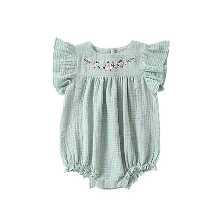 Infant Baby Summer Embroidery Cute Flying Sleeve Triangle Romper