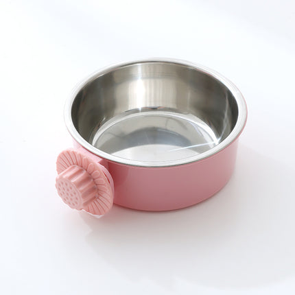 Wholesale Fixed Hanging Dog Bowl Stainless Steel Drinking Bowl Two-in-one Pet Bowl 
