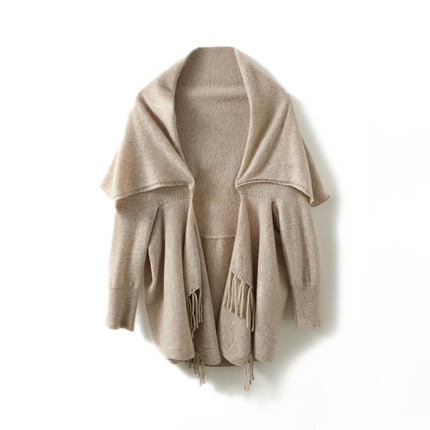 Wholesale Women's Soft Fringed Shawl Loose Cardigan Wool Sweater Coat