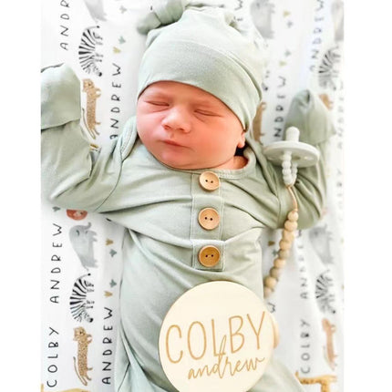 Newborn Baby Rompers Infant Bamboo Fiber Knotted Onesies （Hat Gift）