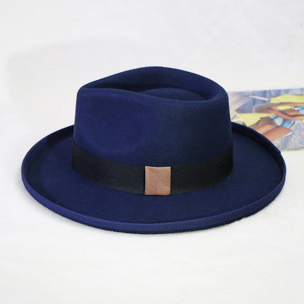 Men's and Women's Fall Winter Warp Knitted Warm Large-brimmed Wool Woolen Jazz Hat