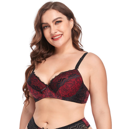 Women's Large Size Printed Ultra-thin Underwire Full Cup Lace Bra